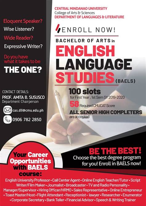 Bachelor of Arts in English Language.